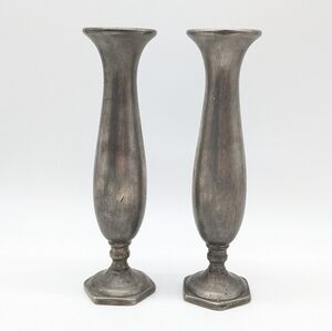 Vintage Pewter silver bud vases set of two